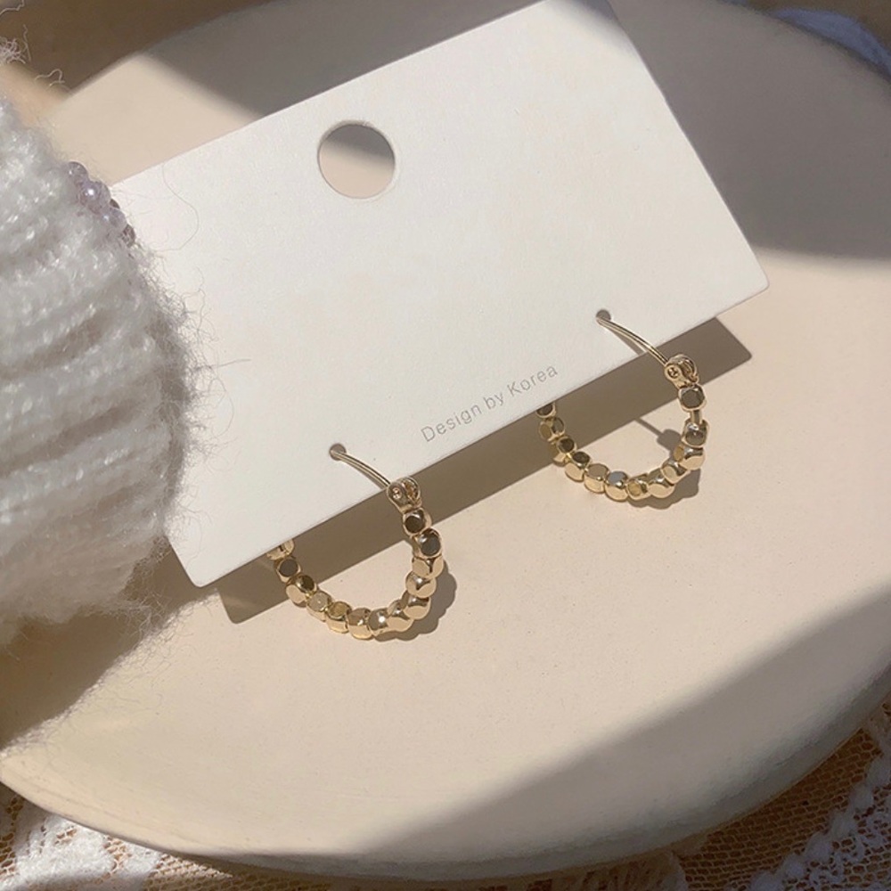 Any 2/$20! Gold Cubical Bead Small Hoop Earrings - Picture 5 of 8